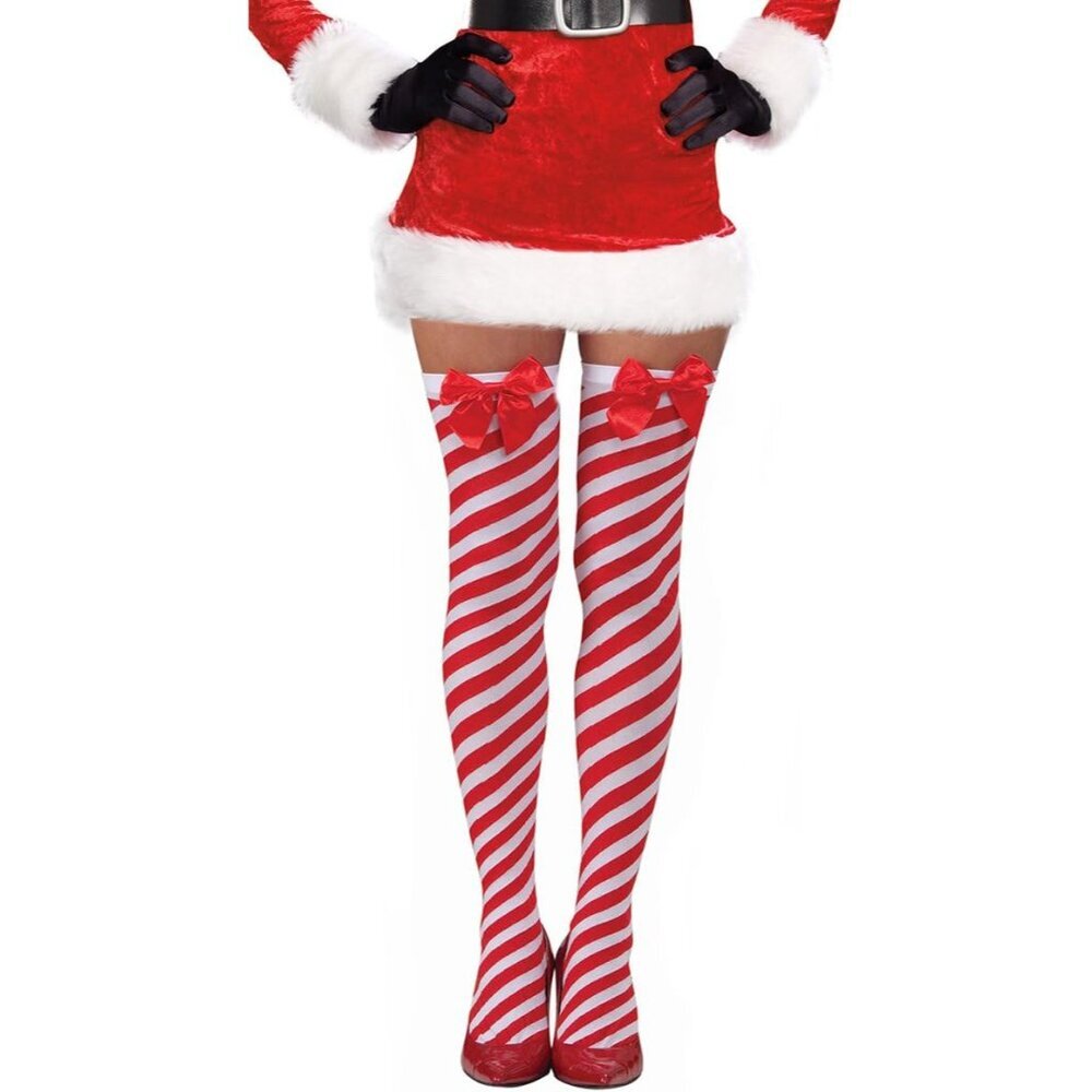 Red and White Striped Candy Cane Red White Striped Over The Knee Christmas Thigh